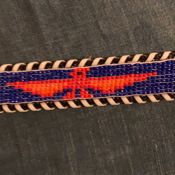 Vintage Leather Multicolor Beaded Belt, Sz M - Picture 5 of 12